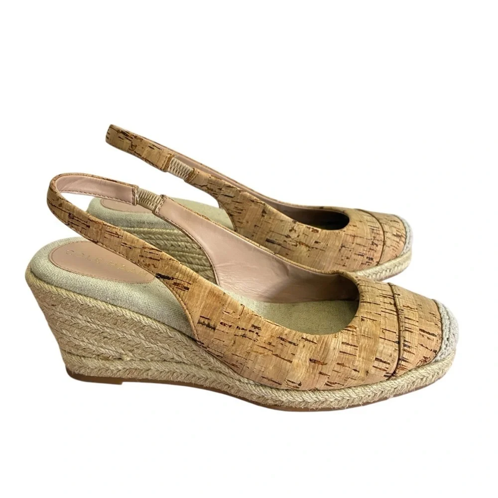 Cole Haan Women's Cloudfeel Natural Linen Espadrille Wedge Slingback Size 9